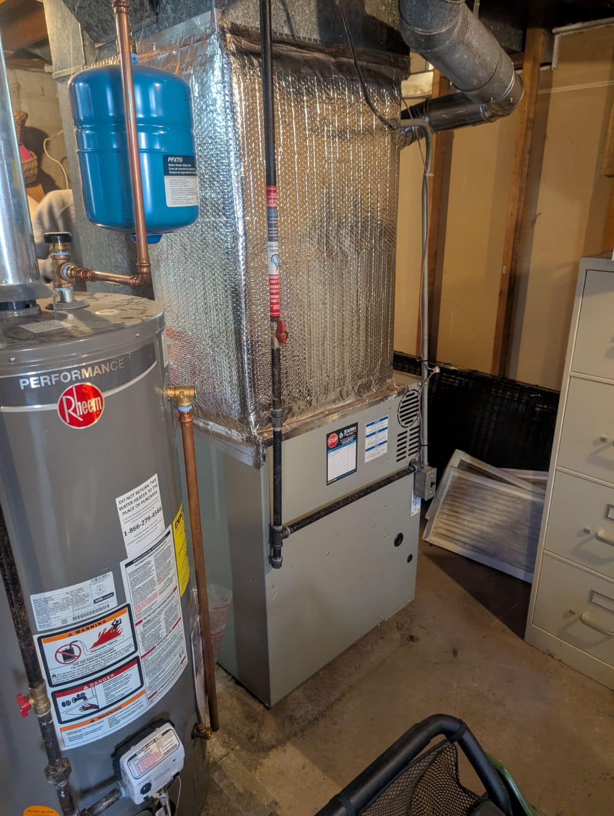 High-efficiency gas furnace installation by 3R Plumbing in a South Shore Massachusetts basement