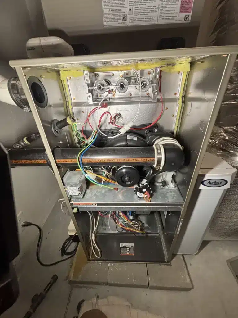 High efficiency furnace open panel - 3R Mechanical & Plumbing, South Shore MA