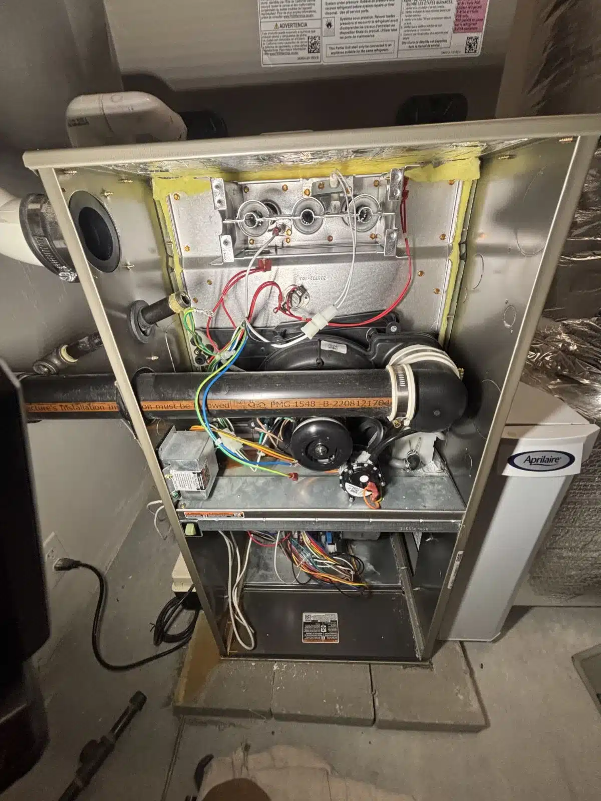 High efficiency furnace open panel - 3R Mechanical & Plumbing, South Shore MA